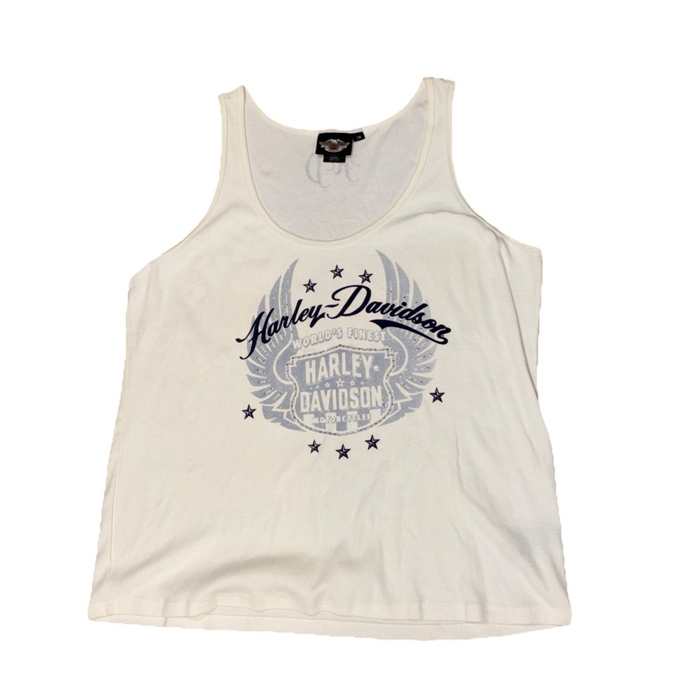 Harley Davidson VTG White Tank Top With Rhinestones Size 3W